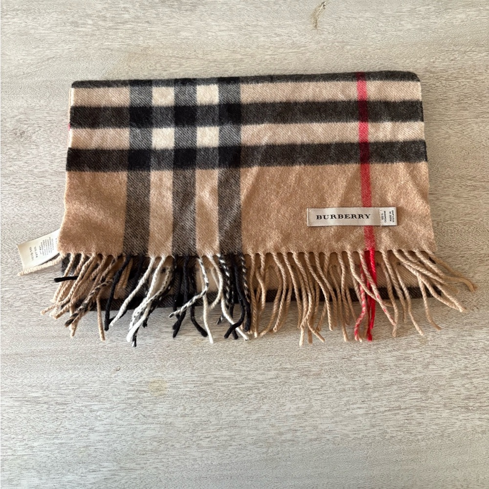Burberry Tan and Black Checkered Scarf